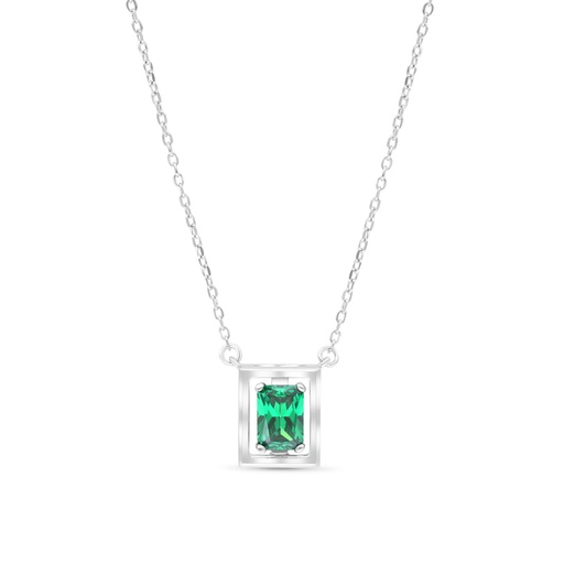 [NCL01EMR00000B357] Sterling Silver 925 Necklace Rhodium Plated Embedded With Emerald Zircon 