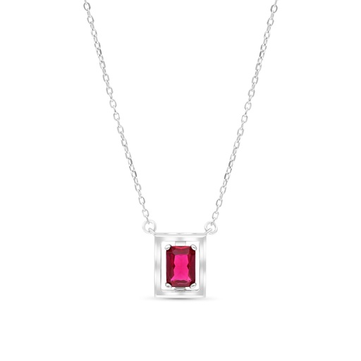 [NCL01RUB00000B357] Sterling Silver 925 Necklace Rhodium Plated Embedded With Ruby Corundum 