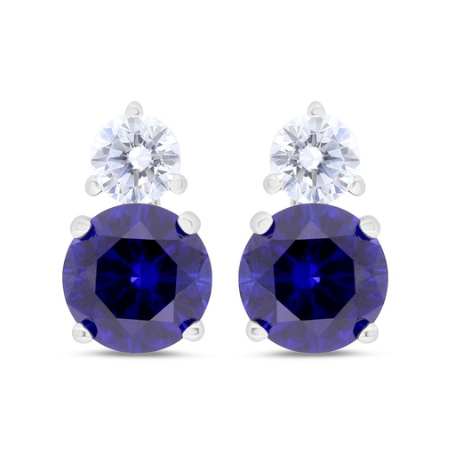 [EAR01SAP00WCZC312] Sterling Silver 925 Earring Rhodium Plated Embedded With Sapphire Corundum And White Zircon