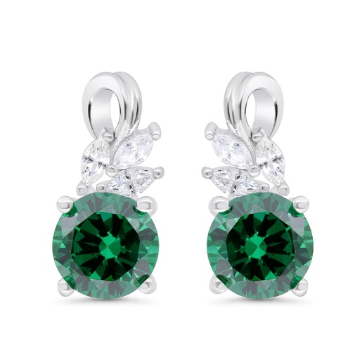 [EAR01EMR00WCZC319] Sterling Silver 925 Earring Rhodium Plated Embedded With Emerald Zircon And White Zircon
