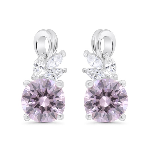 [EAR01PIK00WCZC319] Sterling Silver 925 Earring Rhodium Plated Embedded With Pink Zircon And White Zircon