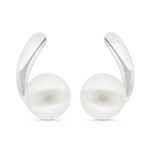 [EAR01FPR00000C295] Sterling Silver 925 Earring Rhodium Plated Embedded With Natural White Pearl 