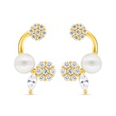 Sterling Silver 925 Earring Gold Plated Embedded With Natural White Pearl And  White Zircon