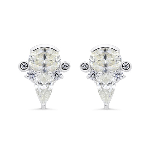 [EAR01CIT00WCZC326] Sterling Silver 925 Earring Rhodium Plated Embedded With Yellow Zircon And White Zircon