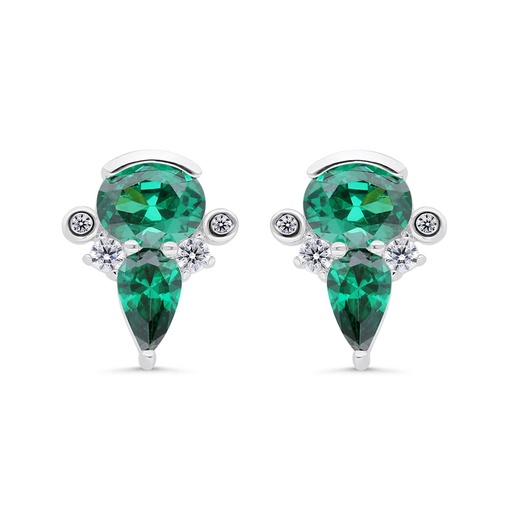 [EAR01EMR00WCZC326] Sterling Silver 925 Earring Rhodium Plated Embedded With Emerald Zircon And White Zircon