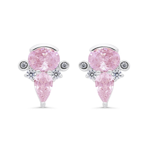 [EAR01PIK00WCZC326] Sterling Silver 925 Earring Rhodium Plated Embedded With Pink Zircon And White Zircon