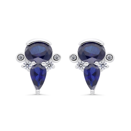 [EAR01SAP00WCZC326] Sterling Silver 925 Earring Rhodium Plated Embedded With Sapphire Corundum And White Zircon