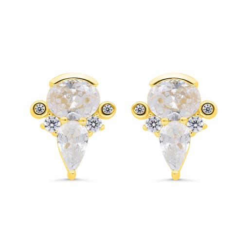 [EAR02WCZ00000C326] Sterling Silver 925 Earring Gold Plated Embedded With White Zircon 