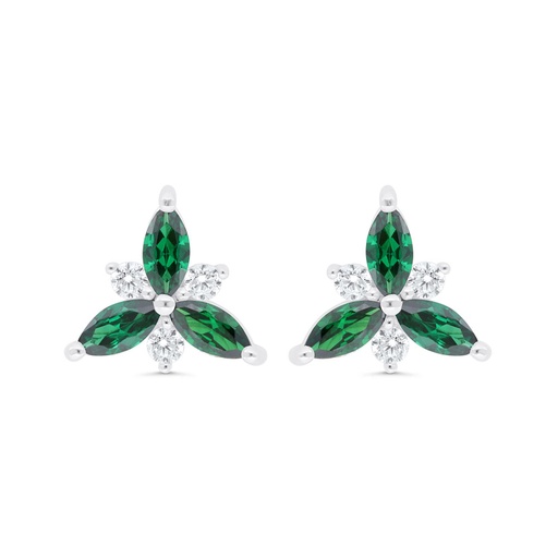 [EAR01EMR00WCZB879] Sterling Silver 925 Earring Rhodium Plated Embedded With Emerald Zircon And White Zircon