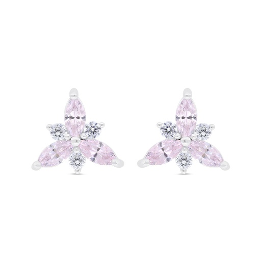 [EAR01PIK00WCZB879] Sterling Silver 925 Earring Rhodium Plated Embedded With Pink Zircon And White Zircon