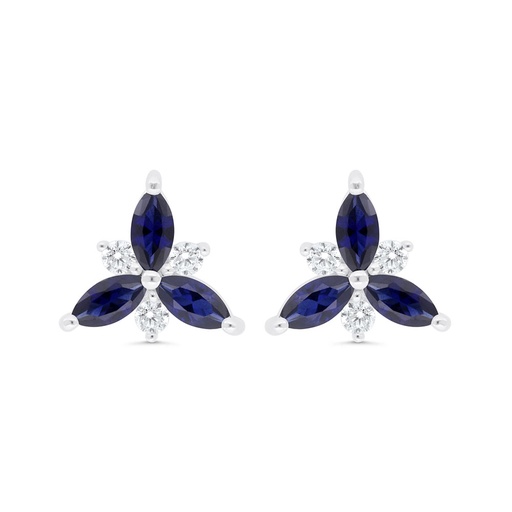 [EAR01SAP00WCZB879] Sterling Silver 925 Earring Rhodium Plated Embedded With Sapphire Corundum And White Zircon