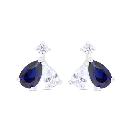 [EAR01SAP00WCZB878] Sterling Silver 925 Earring Rhodium Plated Embedded With Sapphire Corundum And White Zircon