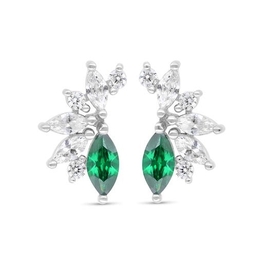 [EAR01EMR00WCZC311] Sterling Silver 925 Earring Rhodium Plated Embedded With Emerald Zircon And White Zircon