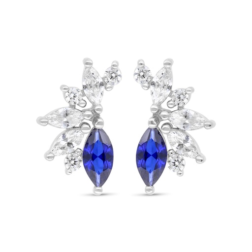 [EAR01SAP00WCZC311] Sterling Silver 925 Earring Rhodium Plated Embedded With Sapphire Corundum And White Zircon