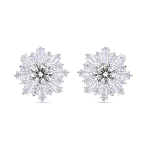 [EAR01CIT00WCZC324] Sterling Silver 925 Earring Rhodium Plated Embedded With Yellow Zircon And White Zircon