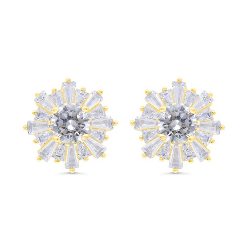 [EAR02WCZ00000C324] Sterling Silver 925 Earring Gold Plated Embedded With White Zircon 