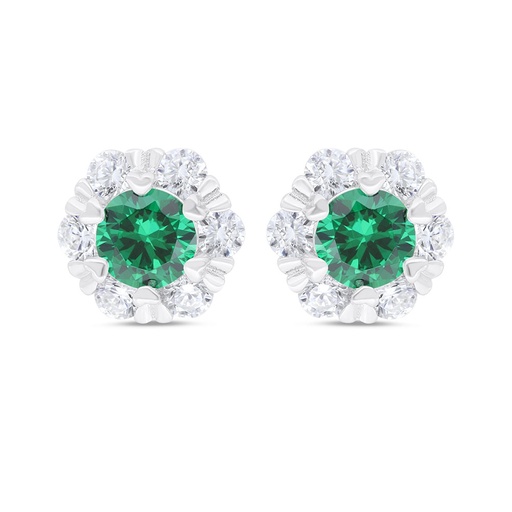 [EAR01EMR00WCZC320] Sterling Silver 925 Earring Rhodium Plated Embedded With Emerald Zircon And White Zircon