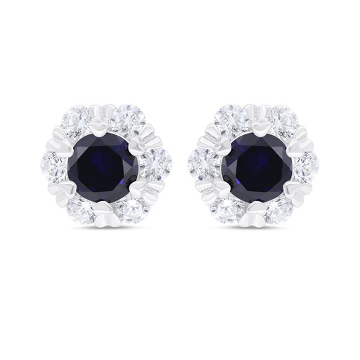 [EAR01SAP00WCZC320] Sterling Silver 925 Earring Rhodium Plated Embedded With Sapphire Corundum And White Zircon