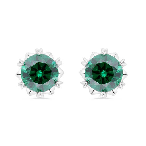 [EAR01EMR00WCZC321] Sterling Silver 925 Earring Rhodium Plated Embedded With Emerald Zircon And White Zircon