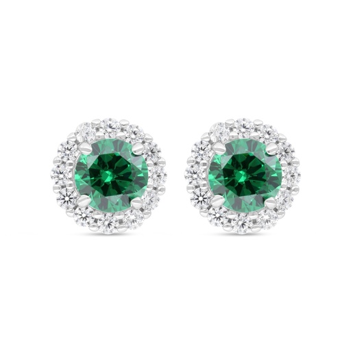 [EAR01EMR00WCZC318] Sterling Silver 925 Earring Rhodium Plated Embedded With Emerald Zircon And White Zircon