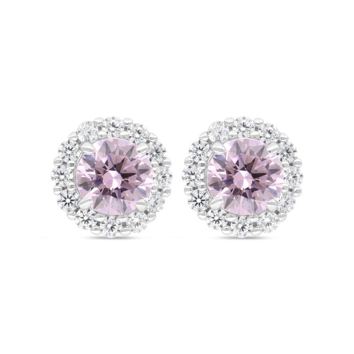 [EAR01PIK00WCZC318] Sterling Silver 925 Earring Rhodium Plated Embedded With Pink Zircon And White Zircon