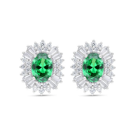 [EAR01EMR00WCZC316] Sterling Silver 925 Earring Rhodium Plated Embedded With Emerald Zircon And White Zircon