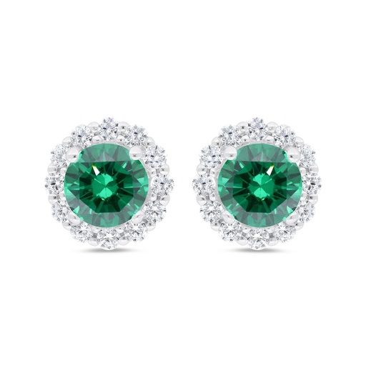 [EAR01EMR00WCZC315] Sterling Silver 925 Earring Rhodium Plated Embedded With Emerald Zircon And White Zircon