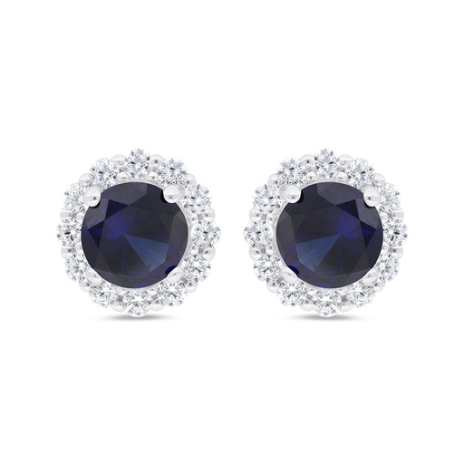 [EAR01SAP00WCZC315] Sterling Silver 925 Earring Rhodium Plated Embedded With Sapphire Corundum And White Zircon