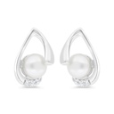 Sterling Silver 925 Earring Rhodium Plated Embedded With Natural White Pearl And White Zircon