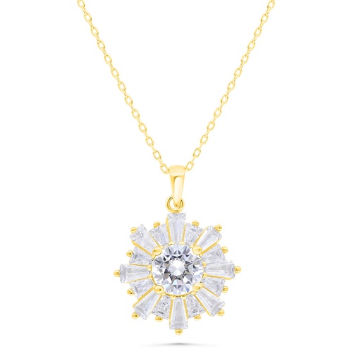 [NCL02WCZ00000B361] Sterling Silver 925 Necklace Gold Plated Embedded With White Zircon 