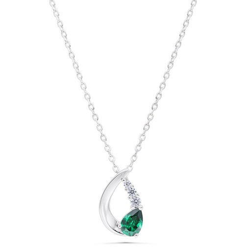 [NCL01EMR00WCZB359] Sterling Silver 925 Necklace Rhodium Plated Embedded With Emerald Zircon And White Zircon