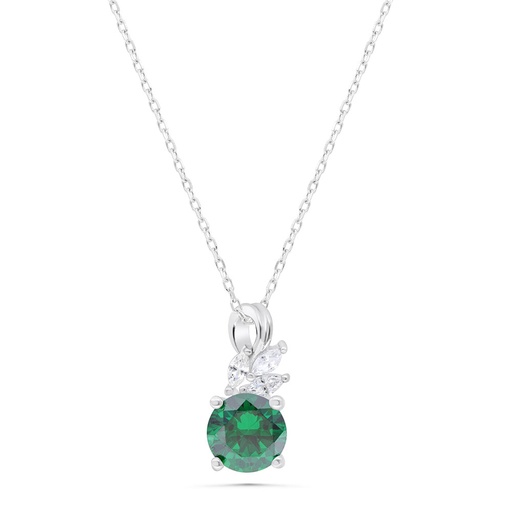 [NCL01EMR00WCZB355] Sterling Silver 925 Necklace Rhodium Plated Embedded With Emerald Zircon And White Zircon