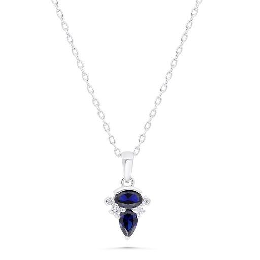 [NCL01SAP00WCZB363] Sterling Silver 925 Necklace Rhodium Plated Embedded With Sapphire Corundum And White Zircon
