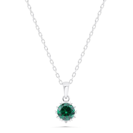 [NCL01EMR00000B360] Sterling Silver 925 Necklace Rhodium Plated Embedded With Emerald Zircon