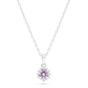 Sterling Silver 925 Necklace Rhodium Plated Embedded With Pink Zircon