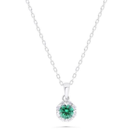[NCL01EMR00WCZB358] Sterling Silver 925 Necklace Rhodium Plated Embedded With Emerald Zircon And White Zircon