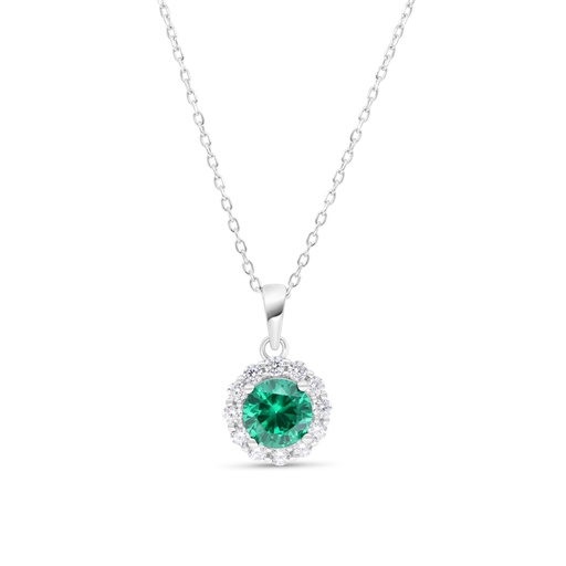 [NCL01EMR00WCZB354] Sterling Silver 925 Necklace Rhodium Plated Embedded With Emerald Zircon And White Zircon
