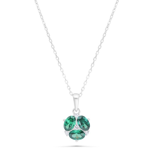 [NCL01EMR00WCZB350] Sterling Silver 925 Necklace Rhodium Plated Embedded With Emerald Zircon And White Zircon
