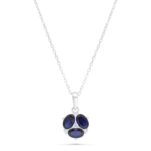 [NCL01SAP00WCZB350] Sterling Silver 925 Necklace Rhodium Plated Embedded With Sapphire Corundum And White Zircon