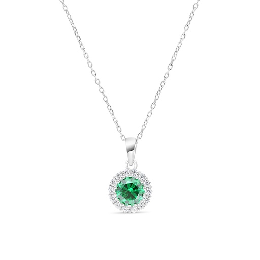 [NCL01EMR00WCZB348] Sterling Silver 925 Necklace Rhodium Plated Embedded With Emerald Zircon And White Zircon