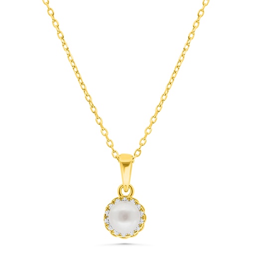 [NCL02FPR00WCZB343] Sterling Silver 925 Necklace Gold Plated Embedded With Natural White Pearl And  White Zircon
