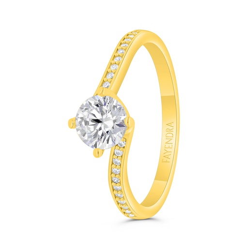 Sterling Silver 925 Ring Gold Plated Embedded With White Zircon 