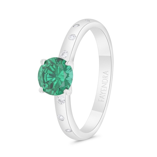 Sterling Silver 925 Ring Rhodium Plated Embedded With Emerald Zircon And White Zircon