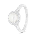 Sterling Silver 925 Ring Rhodium Plated Embedded With Natural White Pearl And  White Zircon 