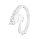 Sterling Silver 925 Ring Rhodium Plated Embedded With Natural White Pearl And White Zircon