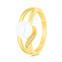 Sterling Silver 925 Ring Gold Plated Embedded With Natural White Pearl And White Zircon