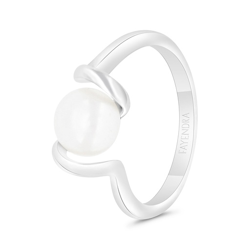 Sterling Silver 925 Ring Rhodium Plated Embedded With Natural White Pearl 