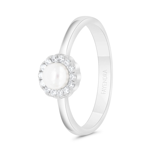 Sterling Silver 925 Ring Rhodium Plated Embedded With Natural White Pearl And  White Zircon 