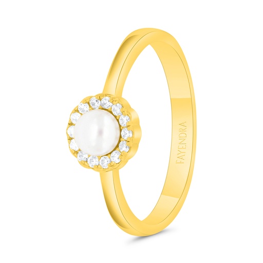 Sterling Silver 925 Ring Gold Plated Embedded With Natural White Pearl And  White Zircon