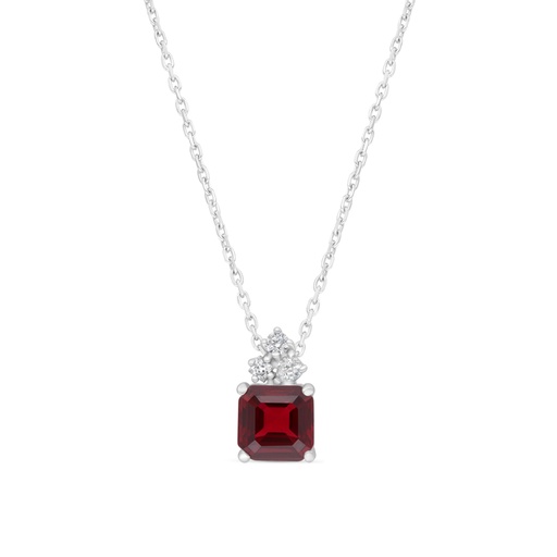 [NCL01RUB00WCZB308] Sterling Silver 925 Necklace Rhodium Plated Embedded With Ruby Corundum And White Zircon